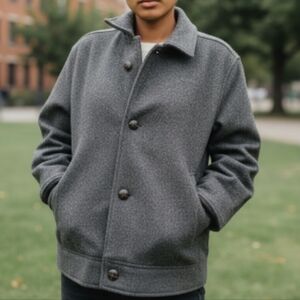 Vintage Gallery Balloon Sleeve Wool Funnel Neck Blazer Bomber Jacket…